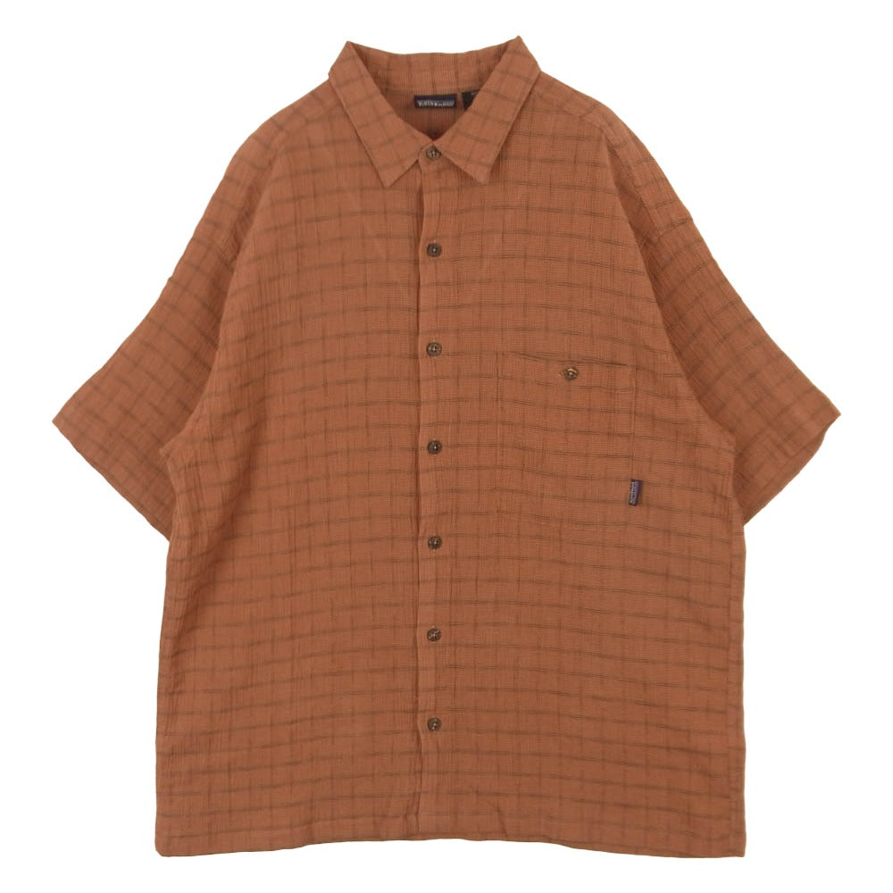 patagonia パタゴニア 00SS 00s ポルトガル製 AC ヤーンダイ オーガニックコットン 半袖 チェック シャツ オレンジ系 L【中古】