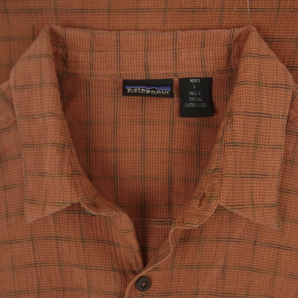 patagonia パタゴニア 00SS 00s ポルトガル製 AC ヤーンダイ オーガニックコットン 半袖 チェック シャツ オレンジ系 L【中古】