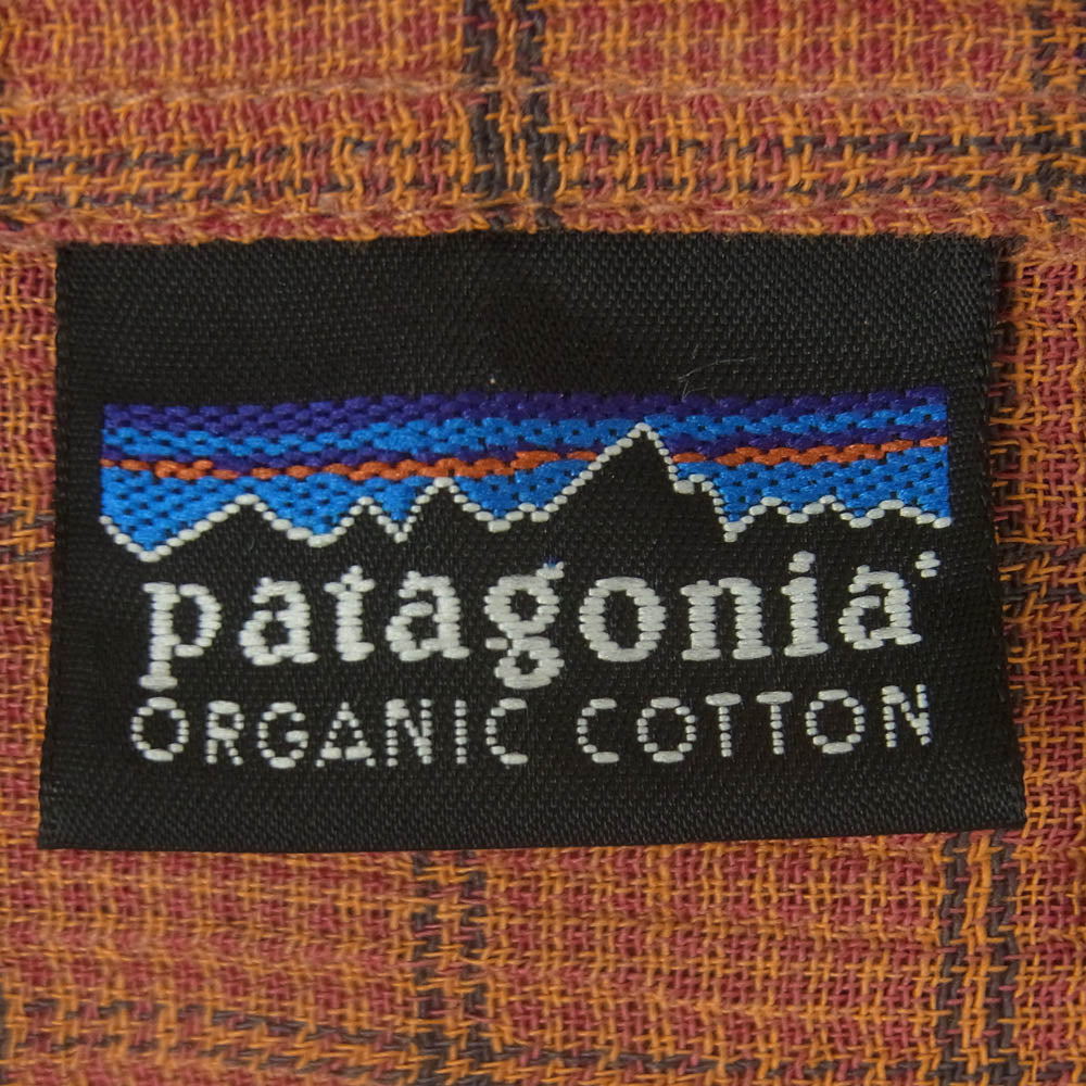 patagonia パタゴニア 00SS 00s ポルトガル製 AC ヤーンダイ オーガニックコットン 半袖 チェック シャツ オレンジ系 L【中古】