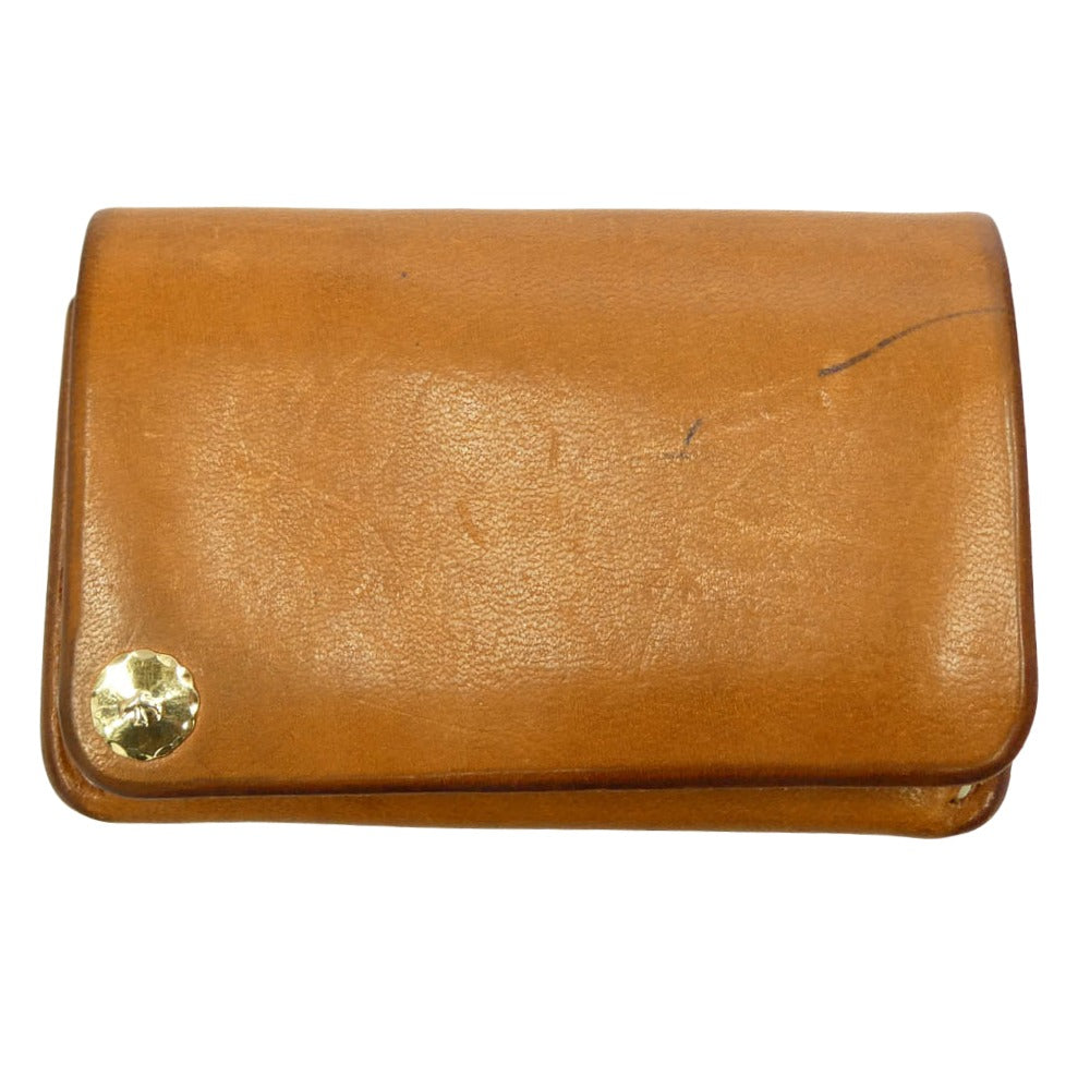 goro's ゴローズ K18 金メタル 名刺入れ Leather Card Case レザー カードケース ライトブラウン系【中古】