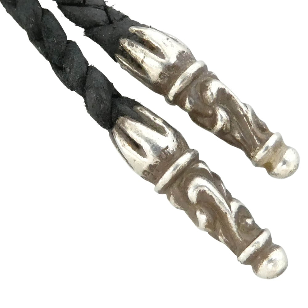 CHROME HEARTS クロムハーツ（原本無） LEATHER BRAID スクロール レザーブレード ネックレス ブラック系 シルバー系【中古】