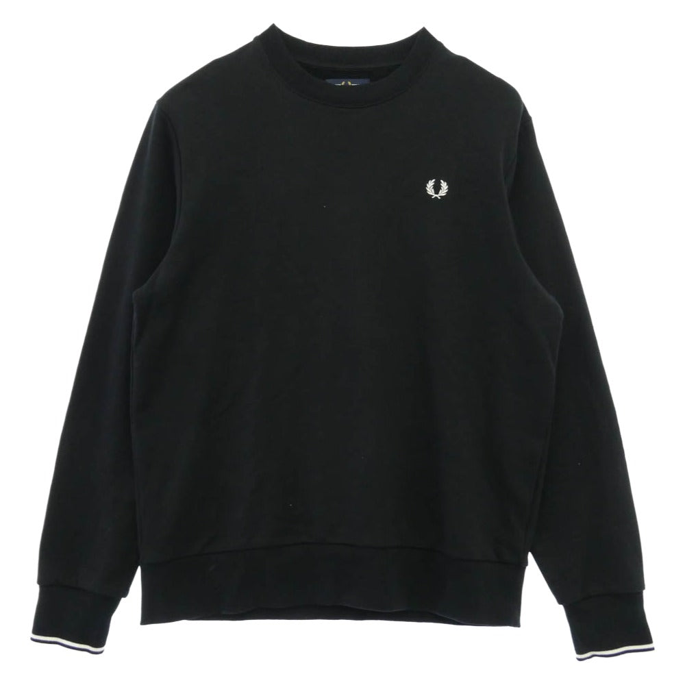 FRED PERRY フレッドペリー 212885 Crew Neck Sweatshirt クルーネック 長袖 ロゴ刺繍 スウェットシャツ ブラック系 XL【中古】