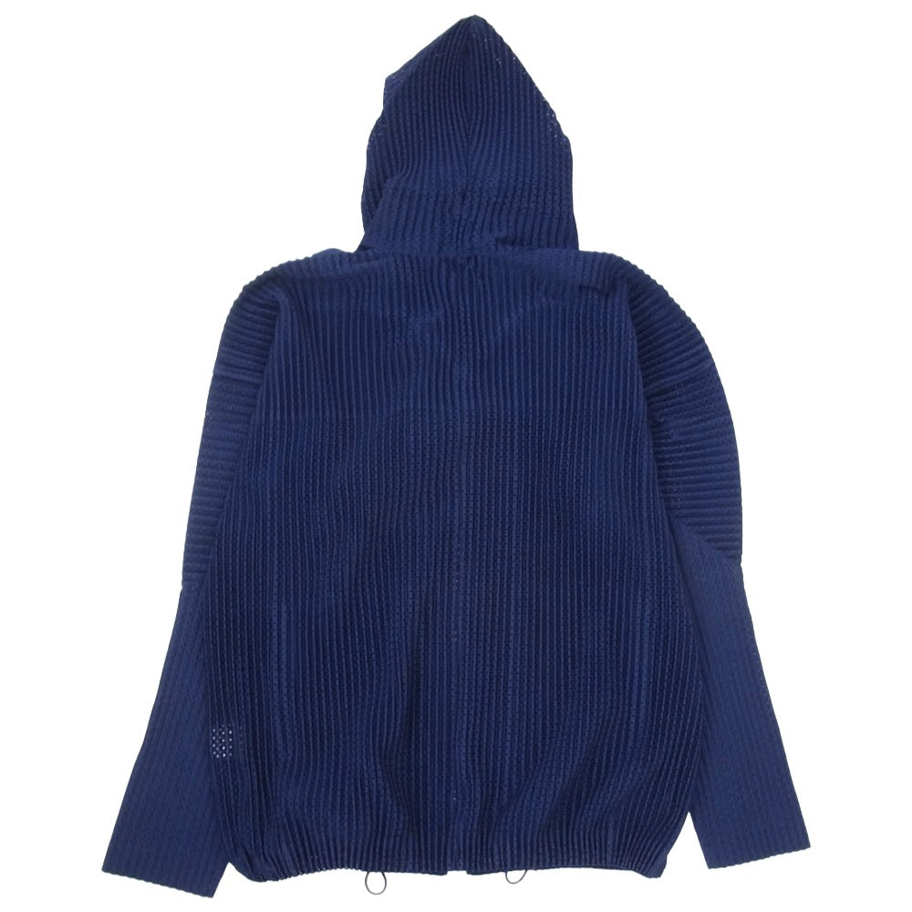 HOMME PLISSE ISSEY MIYAKE オム プリッセ イッセイミヤケ 18SS HP81JL180 プリーツ メッシュ生地 ジップアップ パーカー フーディー ネイビー系 3【中古】