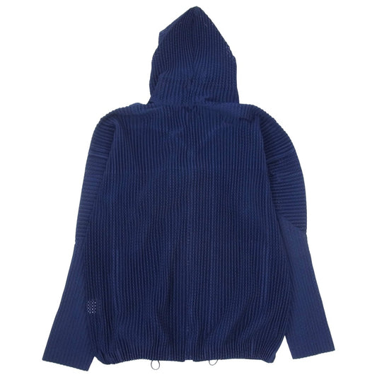 HOMME PLISSE ISSEY MIYAKE オム プリッセ イッセイミヤケ 18SS HP81JL180 プリーツ メッシュ生地 ジップアップ パーカー フーディー ネイビー系 3【中古】