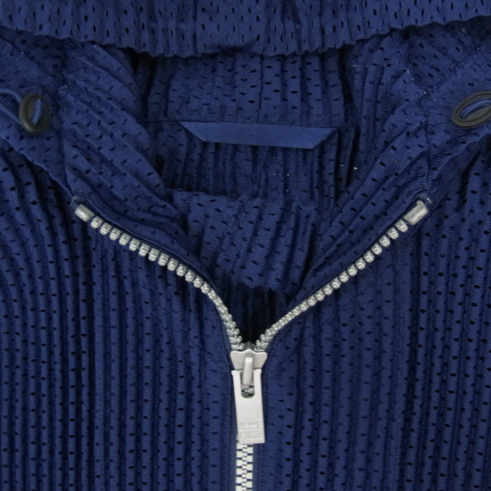 HOMME PLISSE ISSEY MIYAKE オム プリッセ イッセイミヤケ 18SS HP81JL180 プリーツ メッシュ生地 ジップアップ パーカー フーディー ネイビー系 3【中古】