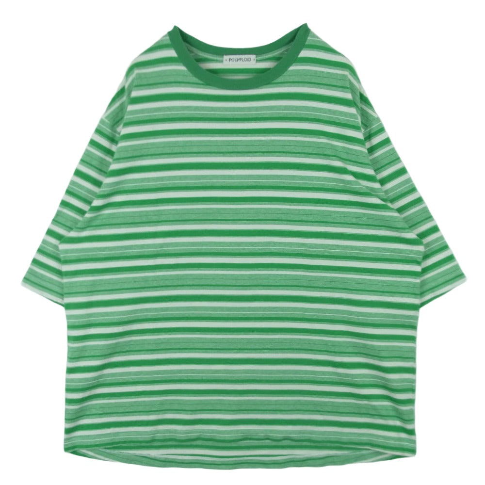 ポリプロイド 10-B-12 OVERSIZE BORDER T SHIRT B オーバーサイズ ボーダー Tシャツ 半袖 カットソー グリーン系 ホワイト系 4【中古】