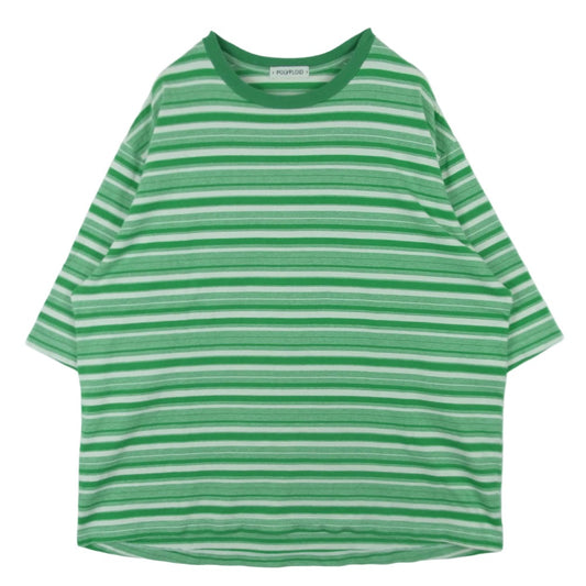 ポリプロイド 10-B-12 OVERSIZE BORDER T SHIRT B オーバーサイズ ボーダー Tシャツ 半袖 カットソー グリーン系 ホワイト系 4【中古】