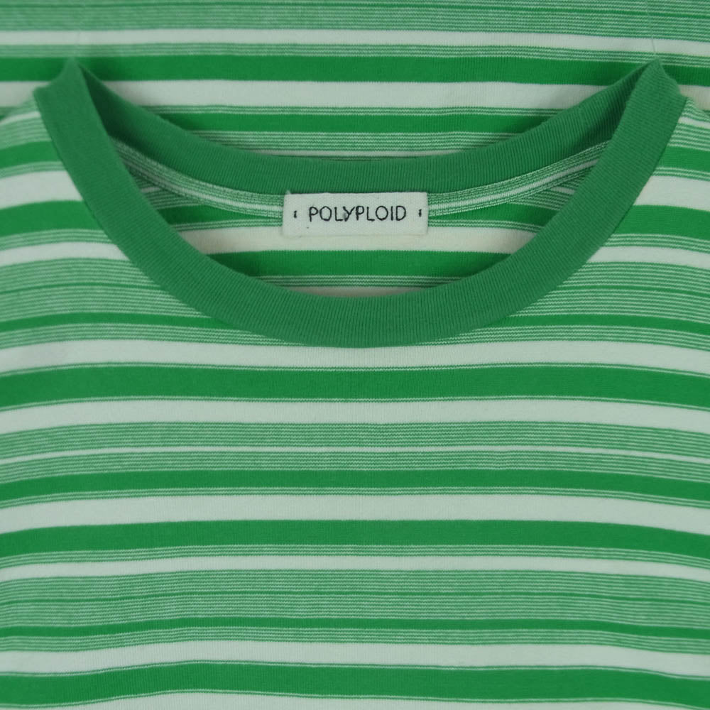 ポリプロイド 10-B-12 OVERSIZE BORDER T SHIRT B オーバーサイズ ボーダー Tシャツ 半袖 カットソー グリーン系 ホワイト系 4【中古】