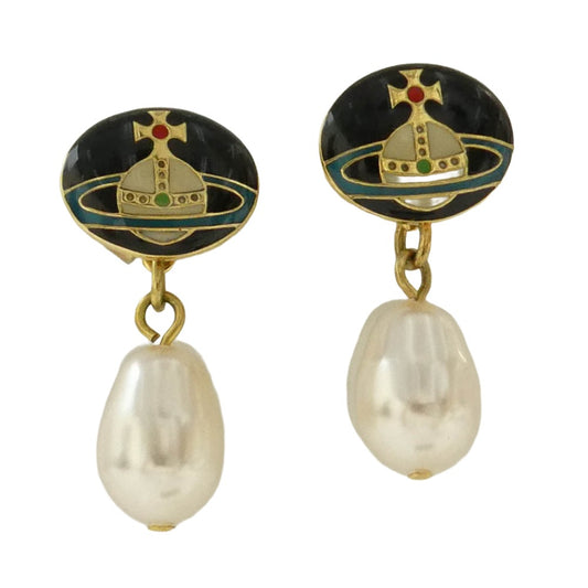 Vivienne Westwood ヴィヴィアンウエストウッド ボタン オーブ ドロップ パール ピアス マルチカラー系【中古】