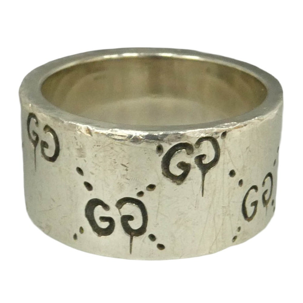GUCCI グッチ GG ICON RING ロゴ 刻印 ワイドバンド リング 指輪 シルバー系 約21号【中古】