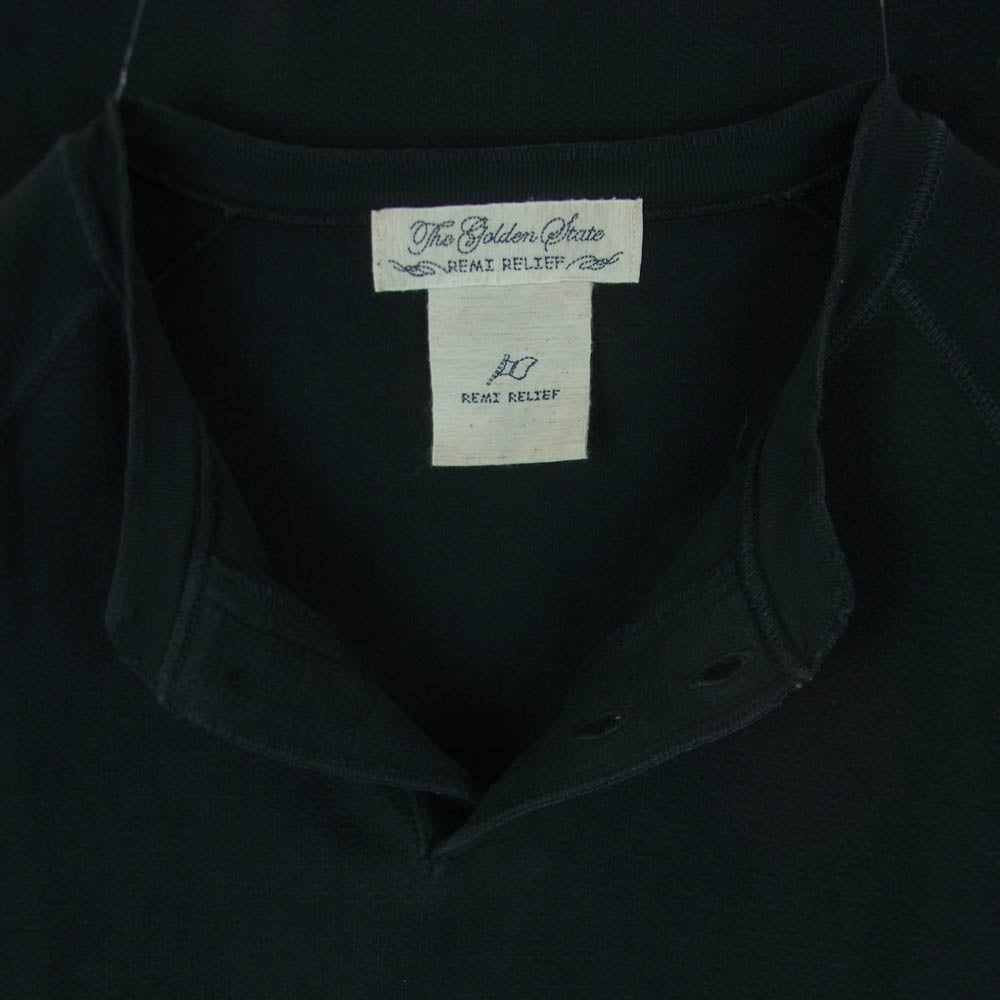 REMI RELIEF レミレリーフ コンチョ ヘンリーネック サーマル Tシャツ 半袖 カットソー 日本製 ブラック系 XL【中古】