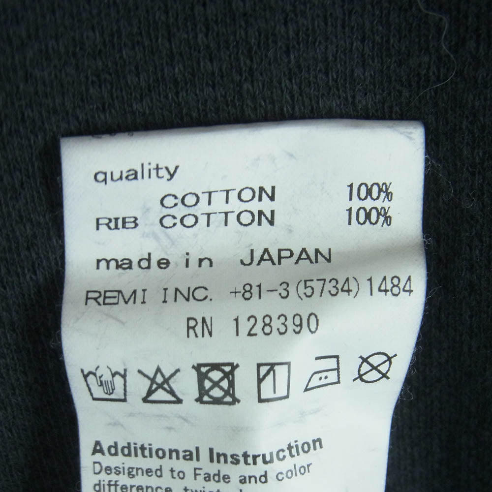 REMI RELIEF レミレリーフ コンチョ ヘンリーネック サーマル Tシャツ 半袖 カットソー 日本製 ブラック系 XL【中古】