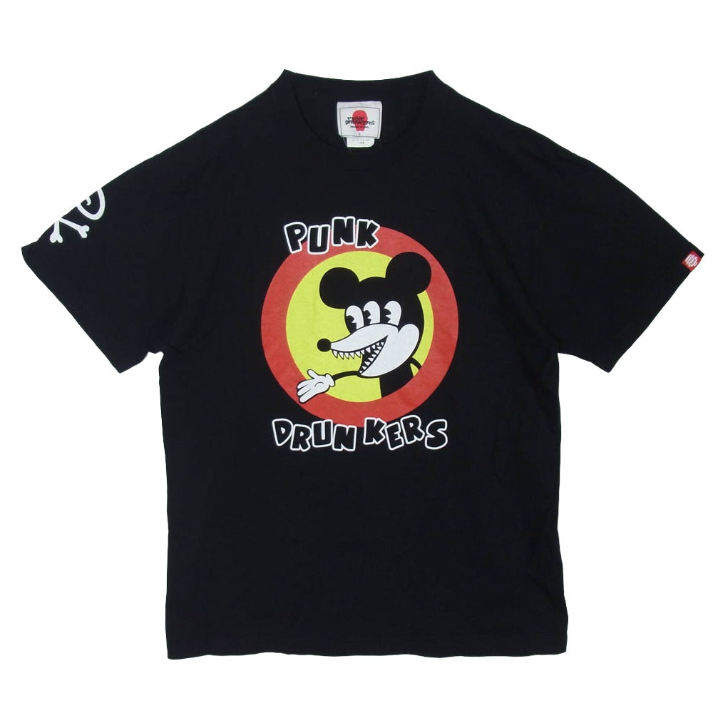 PUNK DRUNKERS パンクドランカーズ ねずみ フロント バック プリント Tシャツ 半袖カットソー ブラック系 L【中古】