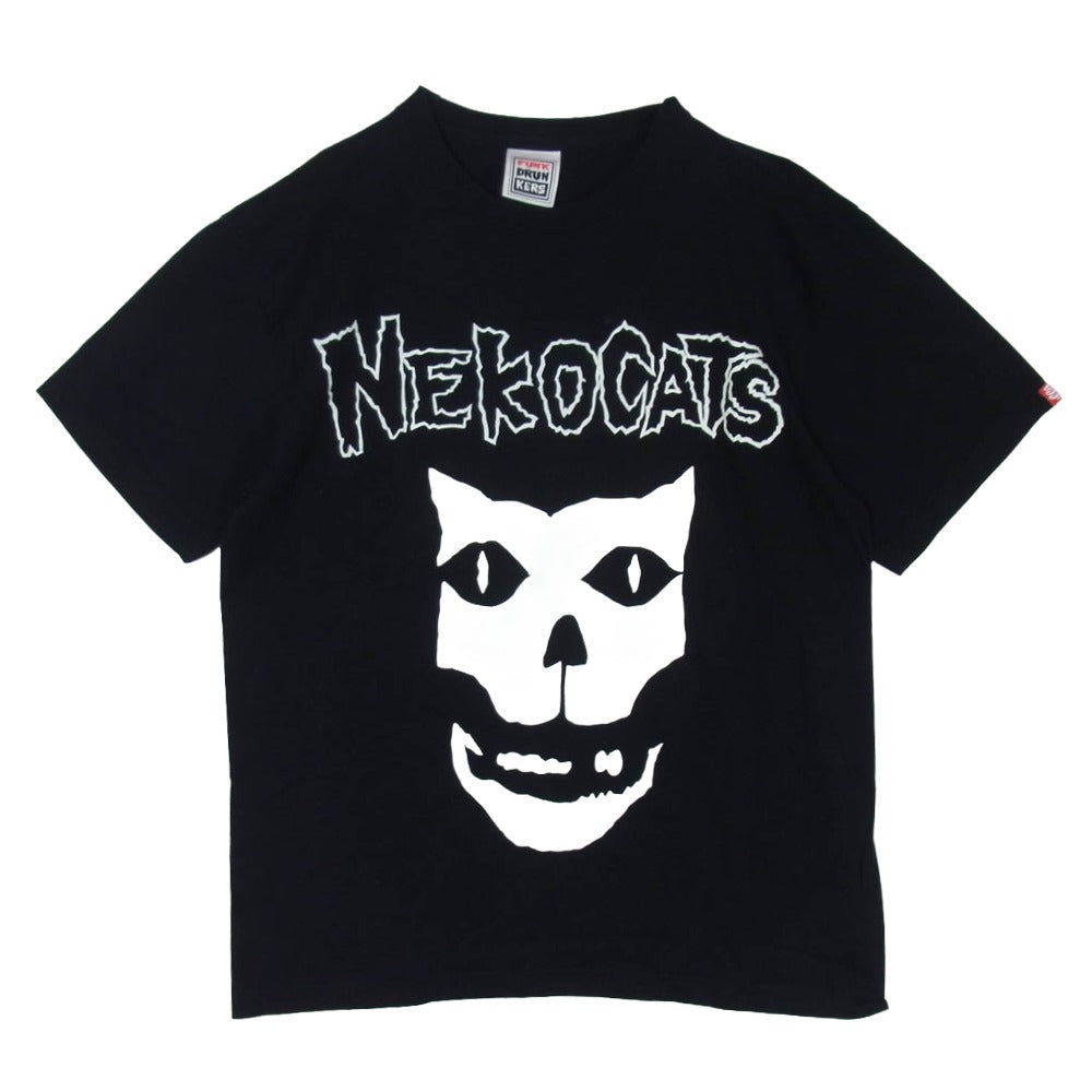 PUNK DRUNKERS パンクドランカーズ NEKOCATS フロント バック プリント Tシャツ 半袖カットソー ブラック系 L【中古】
