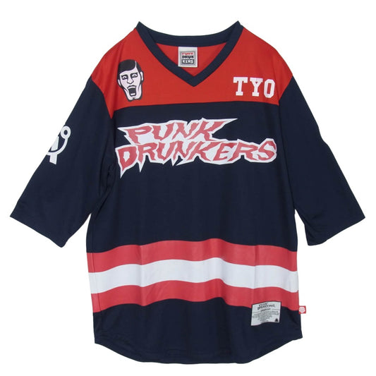 PUNK DRUNKERS パンクドランカーズ AITU フロント バック プリント フットボール Tシャツ 五分丈袖 レッド系 L【中古】