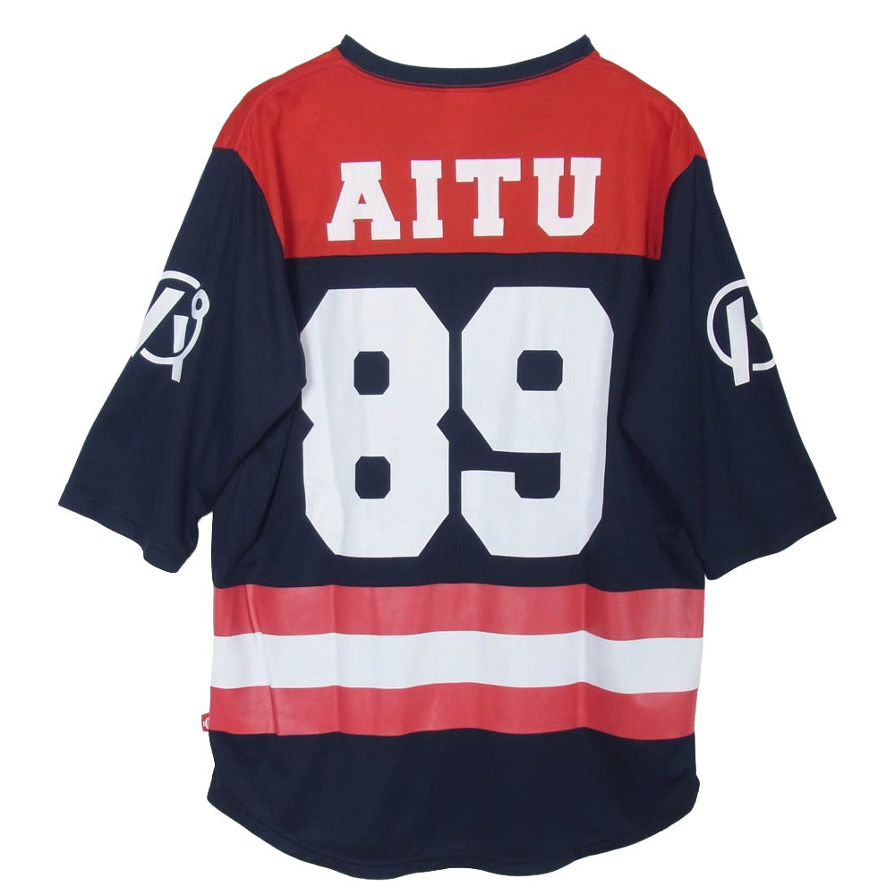 PUNK DRUNKERS パンクドランカーズ AITU フロント バック プリント フットボール Tシャツ 五分丈袖 レッド系 L【中古】