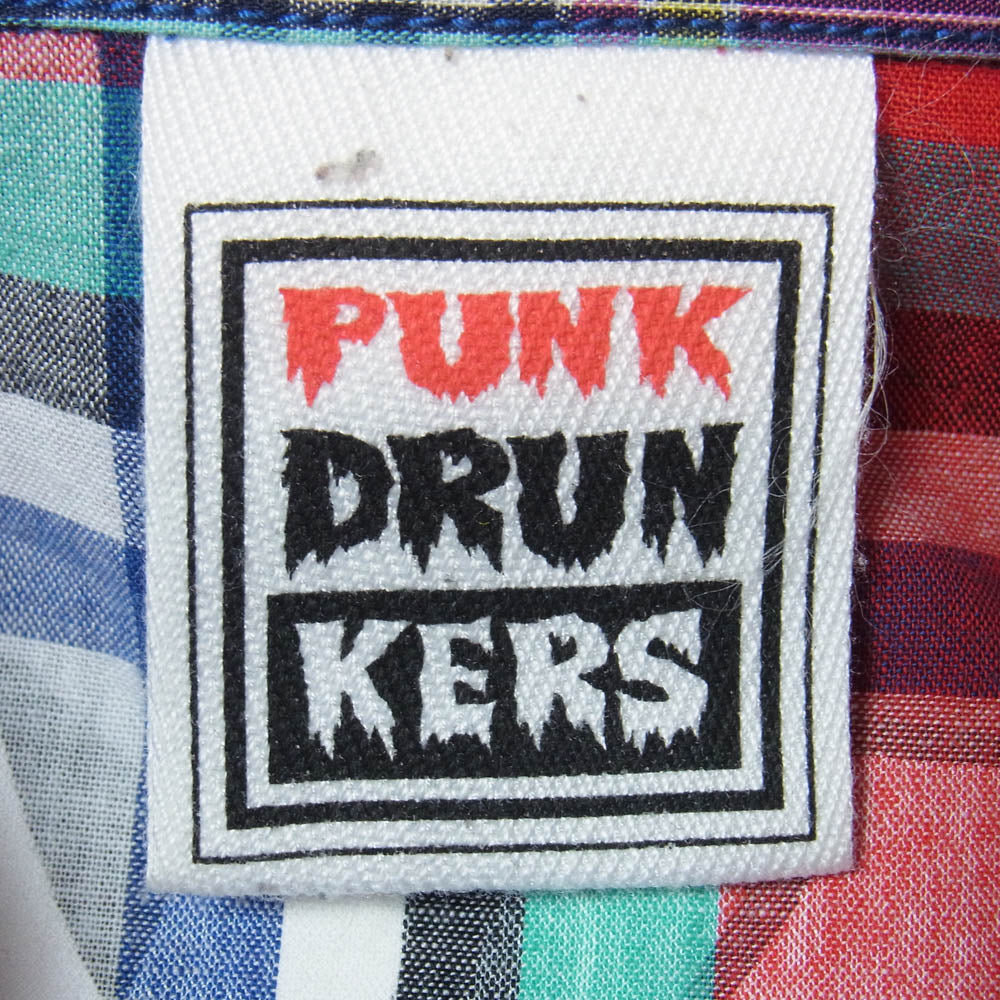 PUNK DRUNKERS パンクドランカーズ フロント 刺繍 バック ロゴプリント 半袖 チェックシャツ マルチカラー系 L【中古】