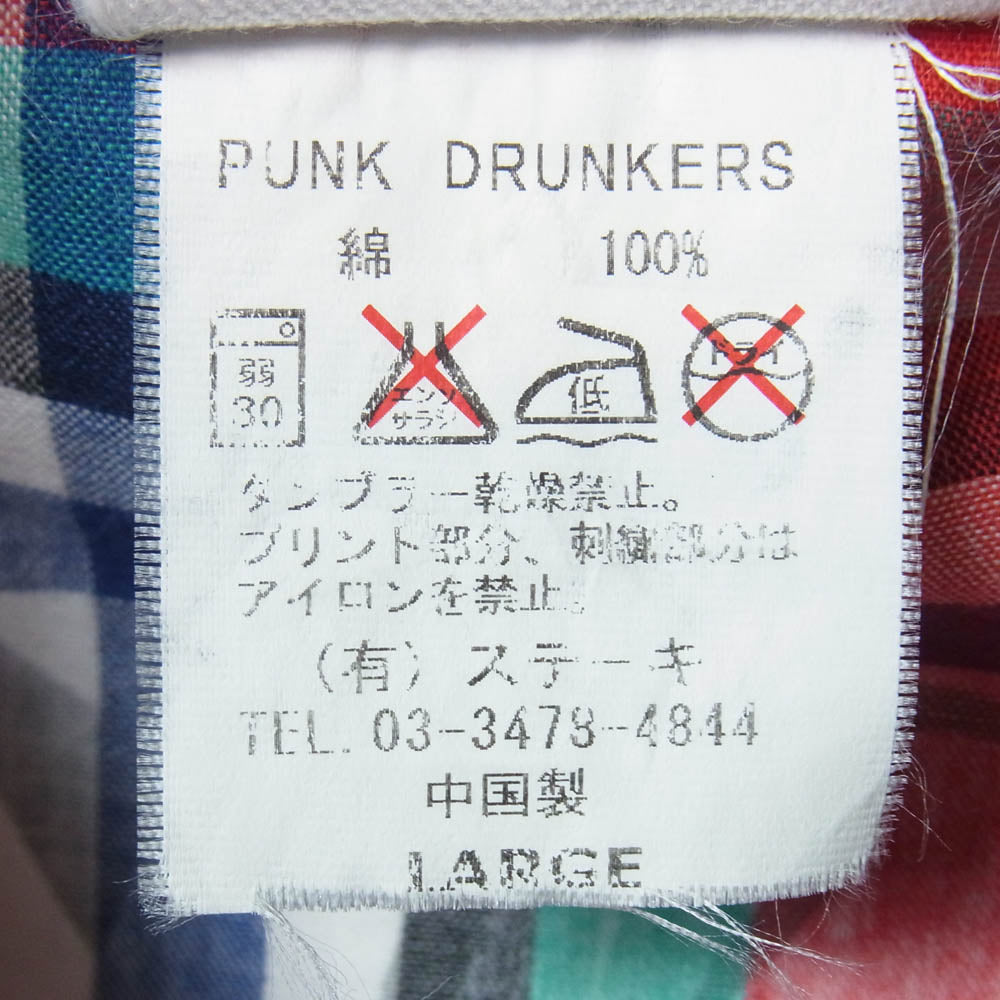 PUNK DRUNKERS パンクドランカーズ フロント 刺繍 バック ロゴプリント 半袖 チェックシャツ マルチカラー系 L【中古】