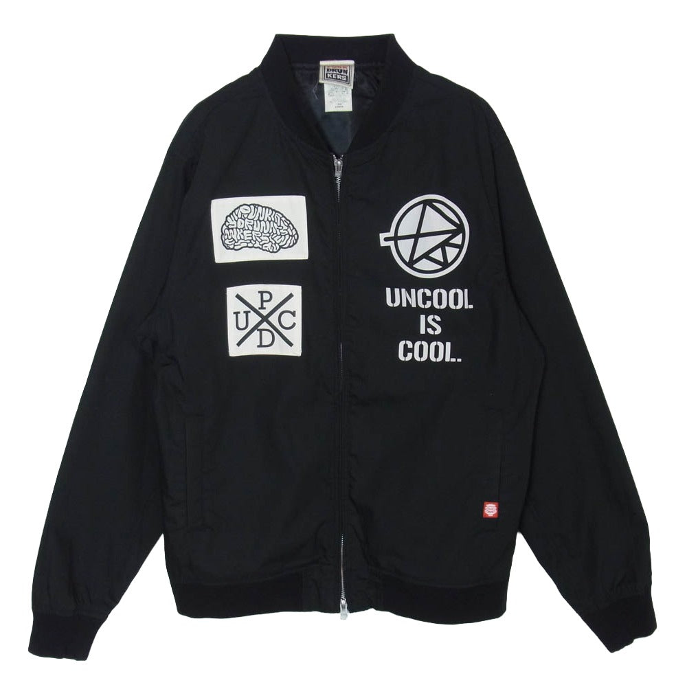 PUNK DRUNKERS パンクドランカーズ UNCOOL IS COOL MA-1 パッチ フロント バッグプリント ナイロン ジャケット ブルゾン ブラック系 L【中古】