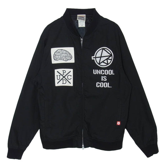 PUNK DRUNKERS パンクドランカーズ UNCOOL IS COOL MA-1 パッチ フロント バッグプリント ナイロン ジャケット ブルゾン ブラック系 L【中古】