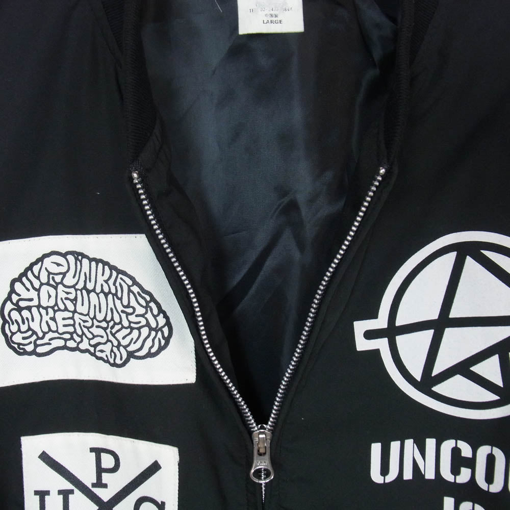 PUNK DRUNKERS パンクドランカーズ UNCOOL IS COOL MA-1 パッチ フロント バッグプリント ナイロン ジャケット ブルゾン ブラック系 L【中古】