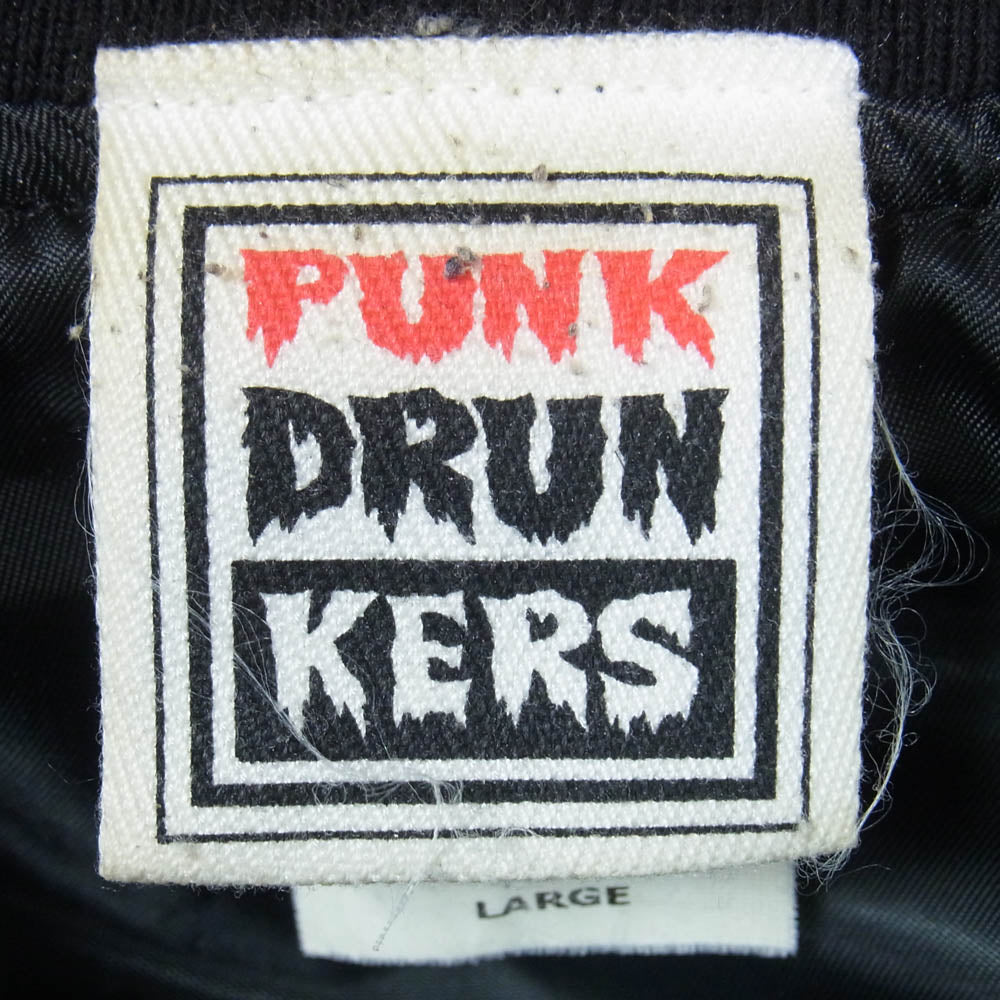 PUNK DRUNKERS パンクドランカーズ UNCOOL IS COOL MA-1 パッチ フロント バッグプリント ナイロン ジャケット ブルゾン ブラック系 L【中古】