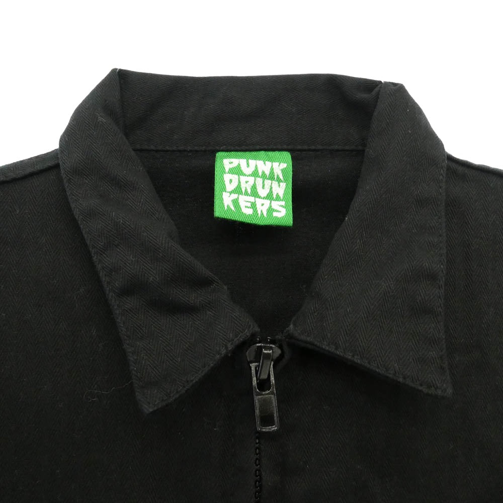 PUNK DRUNKERS パンクドランカーズ ワッペン バックプリント ロゴ 刺繍 オールインワン ツナギ ブラック系 L【中古】