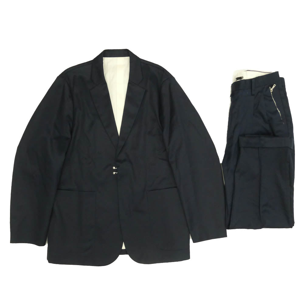 ワイオーエヌ 18AW YON18AW-JK003 YON-TROUSERS-01 マーセライズド テーラードジャケット スタンダード トラウザーズ パンツ セットアップ ネイビー系 48【中古】