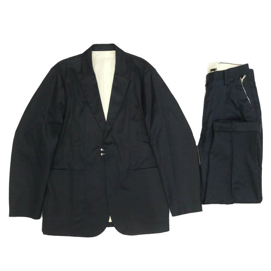 ワイオーエヌ 18AW YON18AW-JK003 YON-TROUSERS-01 マーセライズド テーラードジャケット スタンダード トラウザーズ パンツ セットアップ ネイビー系 48【中古】