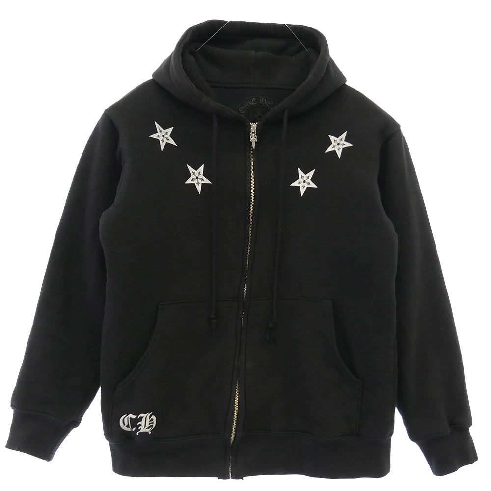 CHROME HEARTS クロムハーツ（原本無） Star Zip Hoodie スター プリント 裏サーマル ダガー ジップアップ パーカー スウェット フーディー ブラック系 M【中古】