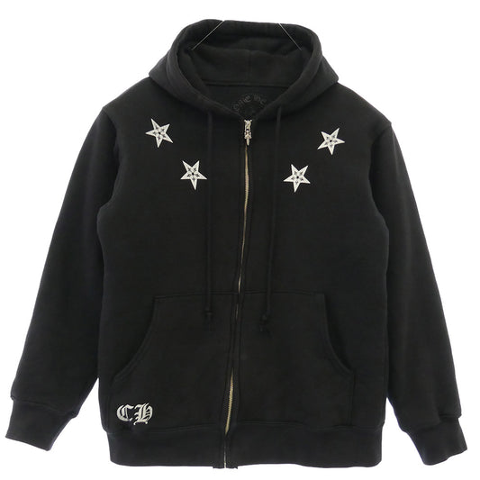 CHROME HEARTS クロムハーツ（原本無） Star Zip Hoodie スター プリント 裏サーマル ダガー ジップアップ パーカー スウェット フーディー ブラック系 M【中古】