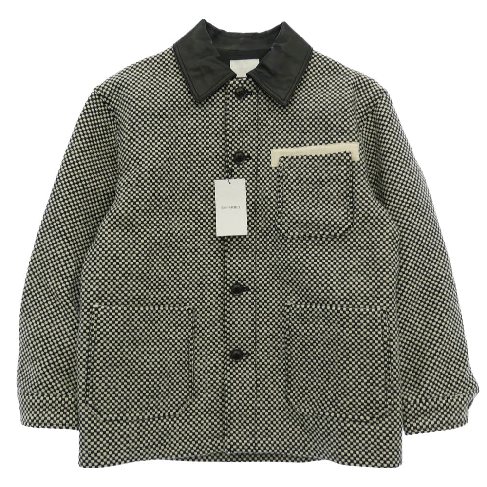 SOPHNET. ソフネット 25AW SPNT-252006 × Kvadrat LEATHER COLLAR COVERALL Sisu クヴァドラ 襟レザー カバーオール ウール ジャケット ブラック系 ホワイト系 1【美品】【中古】