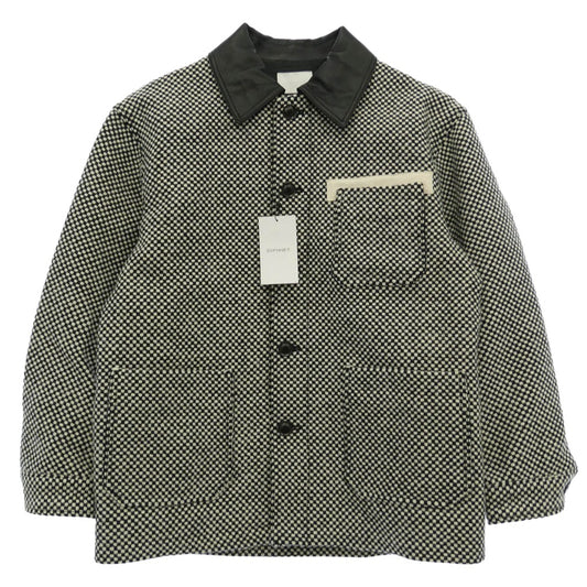 SOPHNET. ソフネット 25AW SPNT-252006 × Kvadrat LEATHER COLLAR COVERALL Sisu クヴァドラ 襟レザー カバーオール ウール ジャケット ブラック系 ホワイト系 1【美品】【中古】