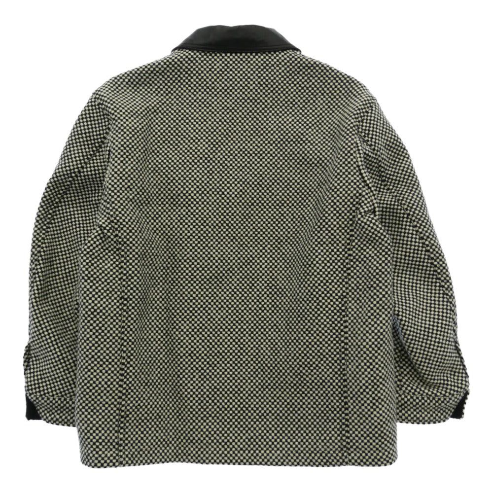 SOPHNET. ソフネット 25AW SPNT-252006 × Kvadrat LEATHER COLLAR COVERALL Sisu クヴァドラ 襟レザー カバーオール ウール ジャケット ブラック系 ホワイト系 1【美品】【中古】