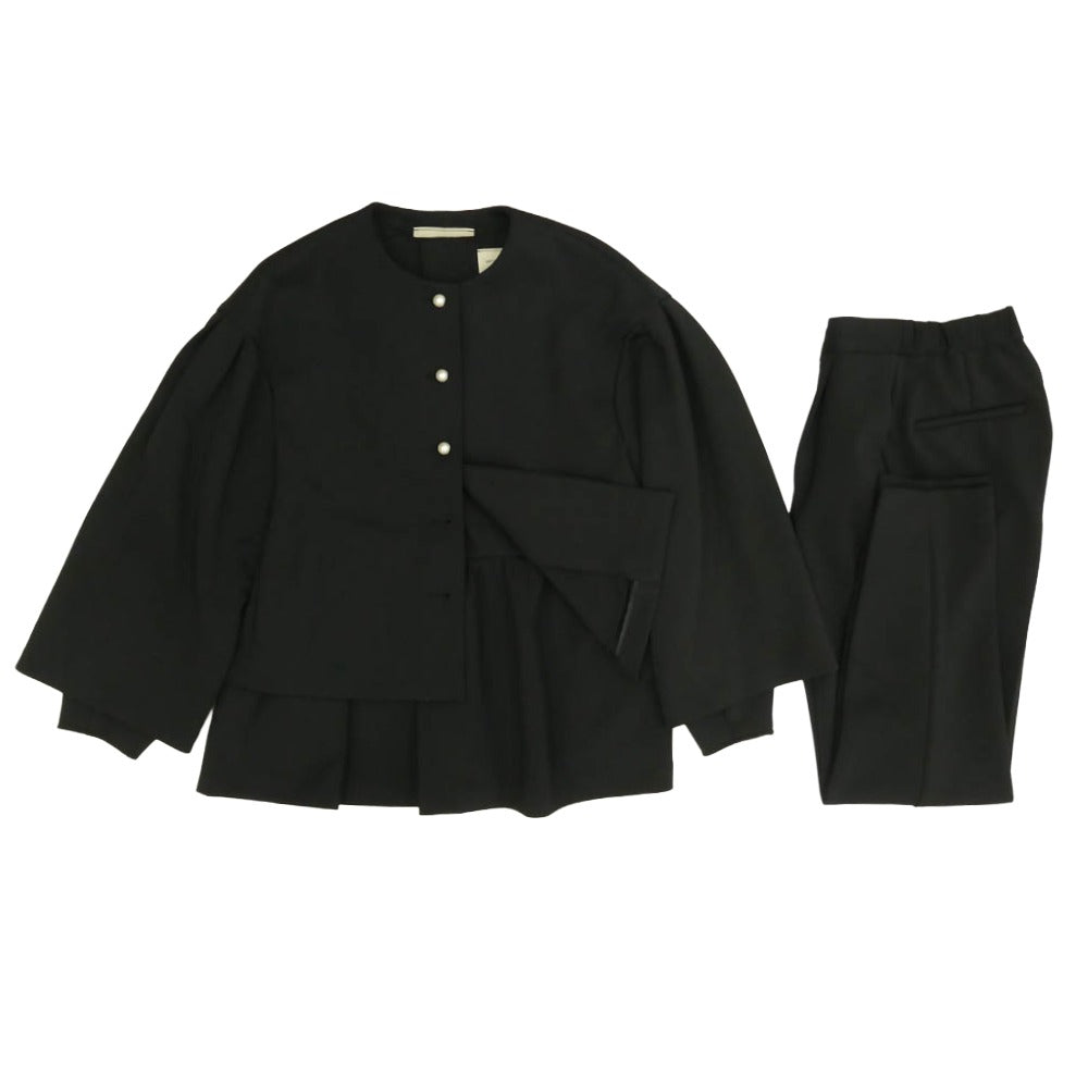 UNITED ARROWS ユナイテッドアローズ SPONGY ノーカラー パール ジャケット 3P セットアップ パンツ スラックス ブラック系 38【中古】