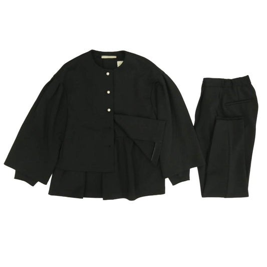 UNITED ARROWS ユナイテッドアローズ SPONGY ノーカラー パール ジャケット 3P セットアップ パンツ スラックス ブラック系 38【中古】