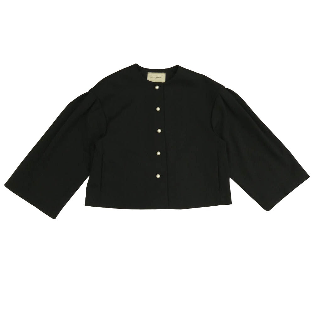 UNITED ARROWS ユナイテッドアローズ SPONGY ノーカラー パール ジャケット 3P セットアップ パンツ スラックス ブラック系 38【中古】