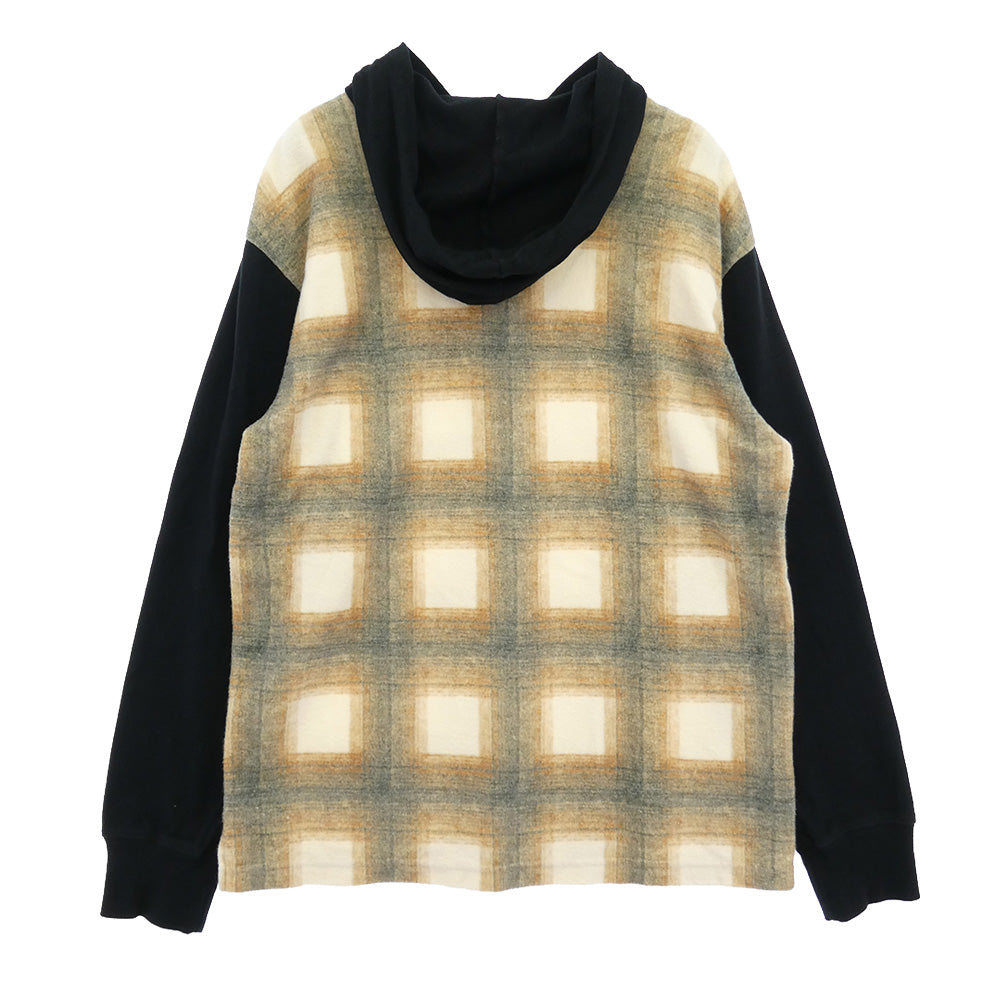 Supreme シュプリーム 17AW Shadow Plaid Hooded L/S Top チェック 切替 刺? ロゴ プルオーバー パーカー ベージュ系 ブラック系 S【中古】