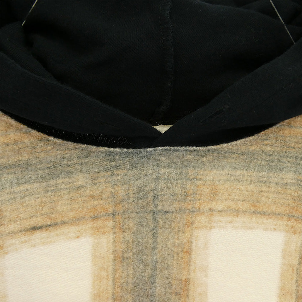 Supreme シュプリーム 17AW Shadow Plaid Hooded L/S Top チェック 切替 刺? ロゴ プルオーバー パーカー ベージュ系 ブラック系 S【中古】