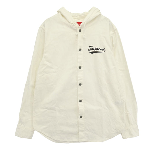 Supreme シュプリーム 17SS Hooded Shirt ロゴ コットン フーデッド 長袖 シャツ ホワイト系 S【中古】