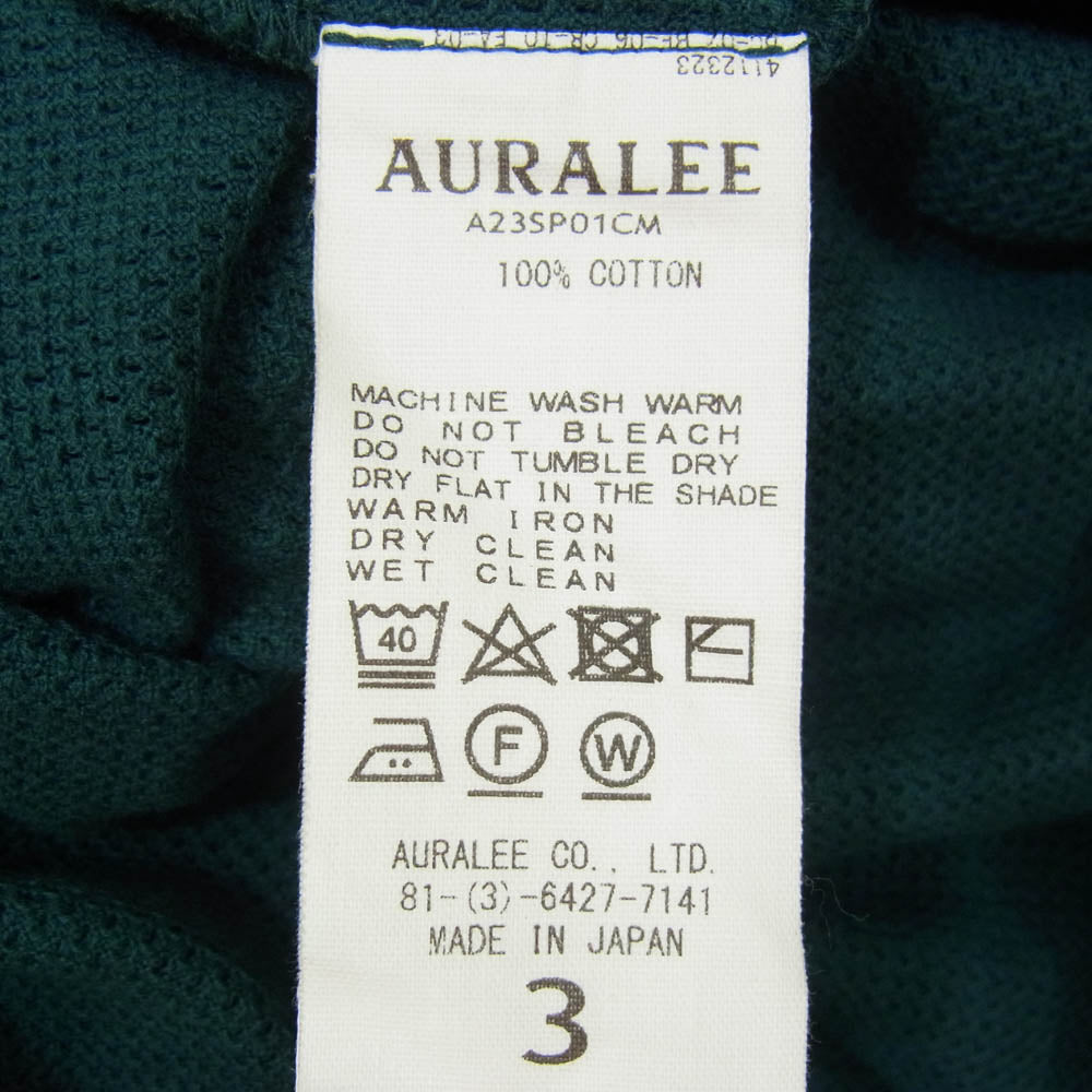AURALEE オーラリー 23SS A23SP01CM COTTON MESH L/S TEE コットン メッシュ ロングスリーブ Tシャツ 長袖 カットソー グリーン系 3【中古】