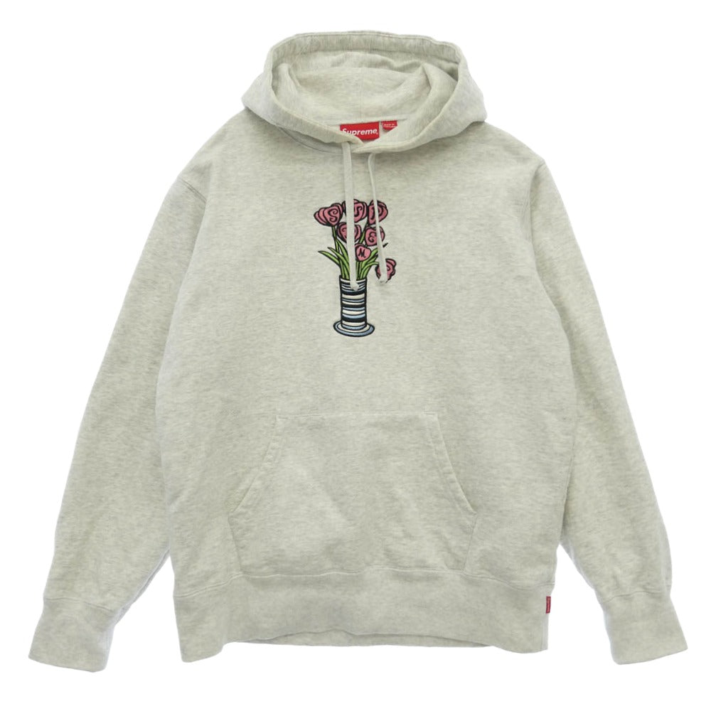 Supreme シュプリーム 18AW Flowers Hooded Sweatshirt フラワー 刺? ロゴ プルオーバー スウェット パーカー グレー系【中古】