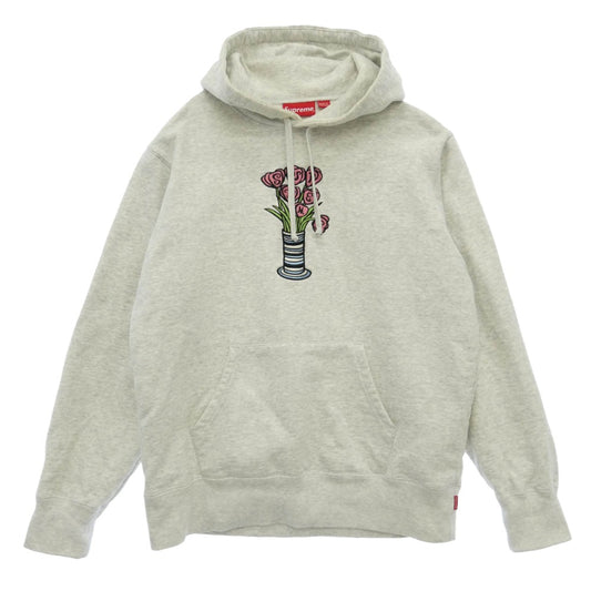Supreme シュプリーム 18AW Flowers Hooded Sweatshirt フラワー 刺? ロゴ プルオーバー スウェット パーカー グレー系【中古】