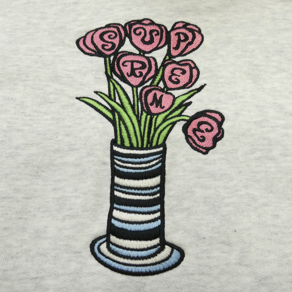 Supreme シュプリーム 18AW Flowers Hooded Sweatshirt フラワー 刺? ロゴ プルオーバー スウェット パーカー グレー系【中古】