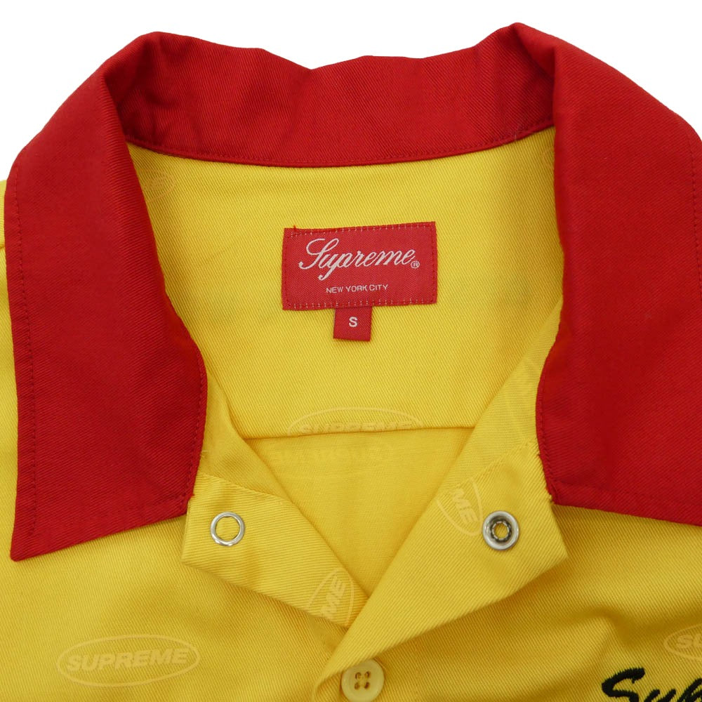 Supreme シュプリーム 17AW Color Blocked Work Shirt カラー ブロック ロゴ 総柄 プリント ワーク 長袖 シャツ レッド系 S【中古】