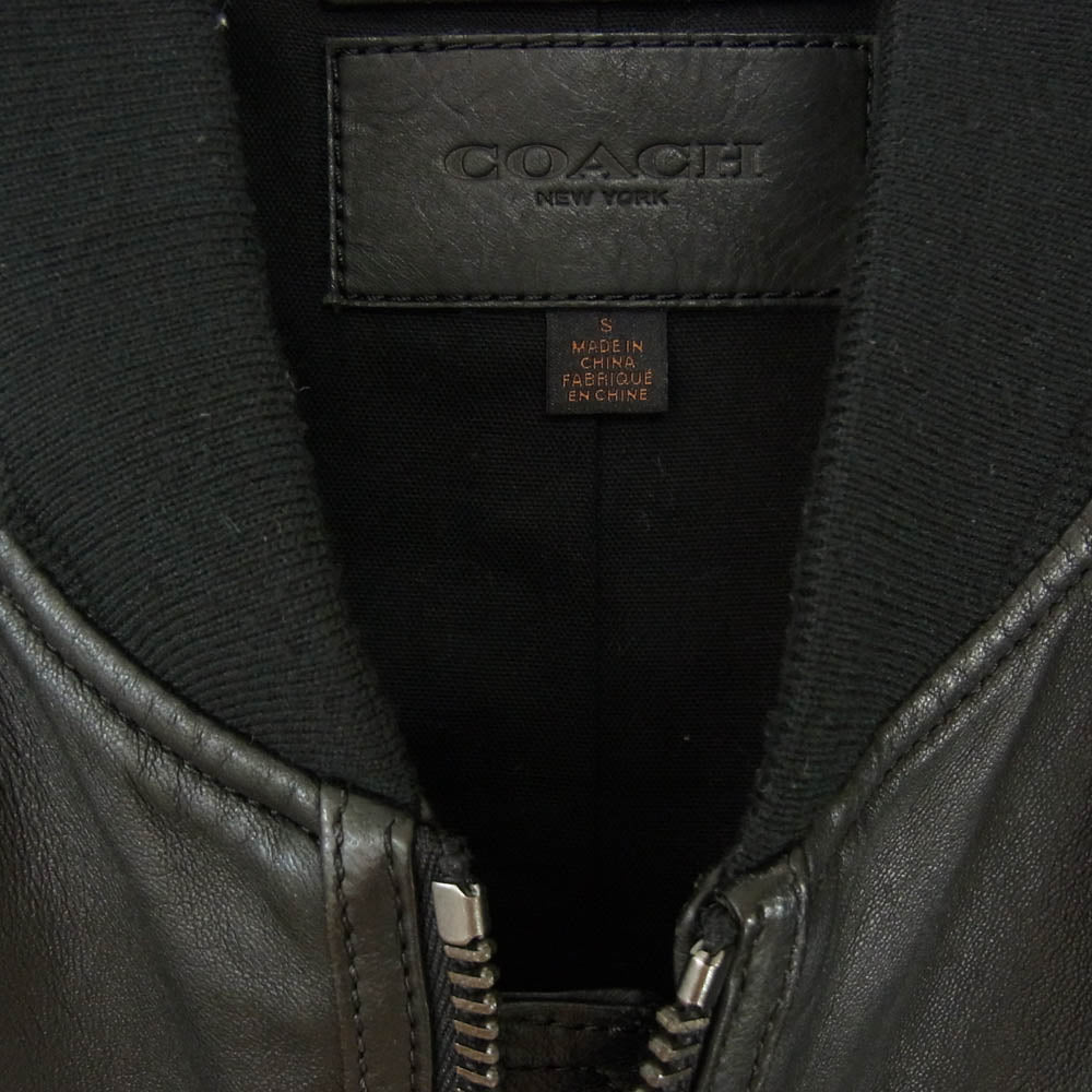 COACH コーチ シープスキン ボンバー ジップアップ レザー ジャケット ブルゾン ブラック系 S【中古】