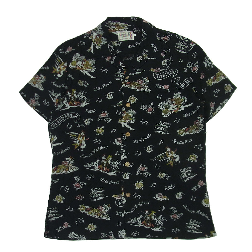 HYSTERIC GLAMOUR ヒステリックグラマー 17SS 02171AH08 レーヨン 総柄 アロハシャツ 開襟 半袖 シャツ ブラック系 S【中古】