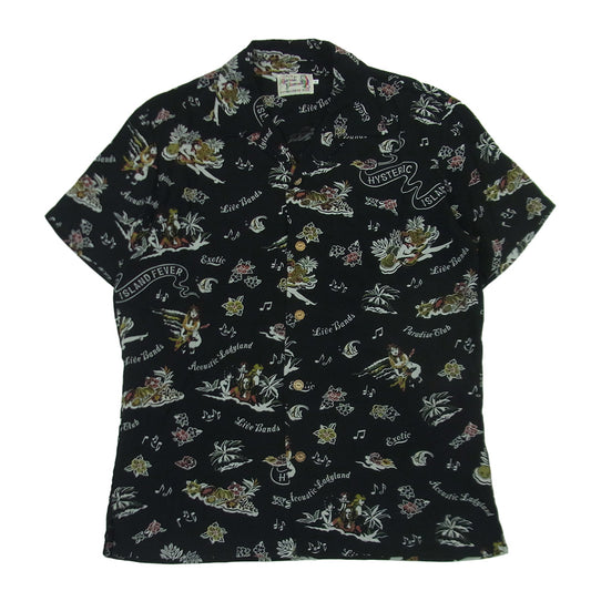 HYSTERIC GLAMOUR ヒステリックグラマー 17SS 02171AH08 レーヨン 総柄 アロハシャツ 開襟 半袖 シャツ ブラック系 S【中古】