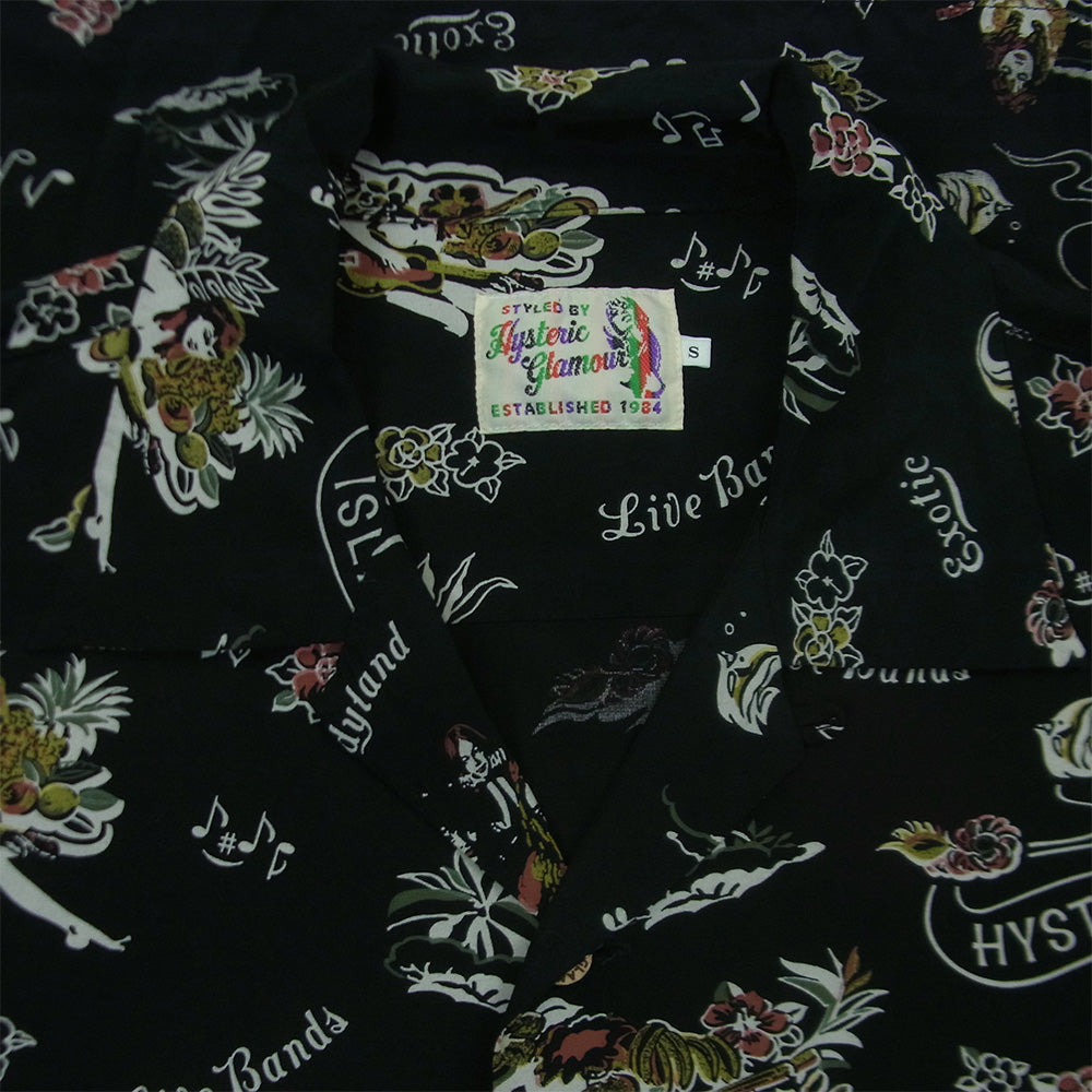 HYSTERIC GLAMOUR ヒステリックグラマー 17SS 02171AH08 レーヨン 総柄 アロハシャツ 開襟 半袖 シャツ ブラック系 S【中古】