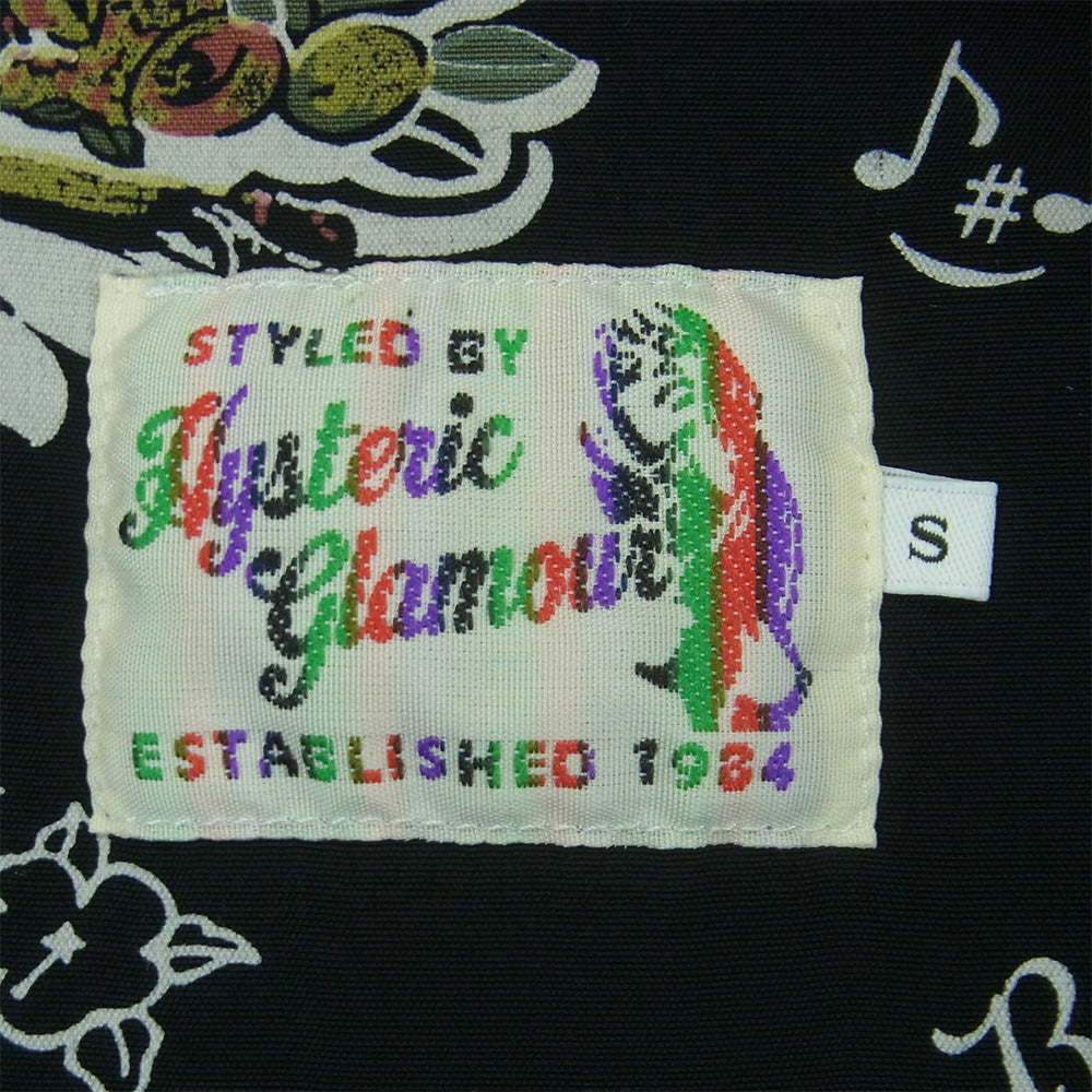 HYSTERIC GLAMOUR ヒステリックグラマー 17SS 02171AH08 レーヨン 総柄 アロハシャツ 開襟 半袖 シャツ ブラック系 S【中古】